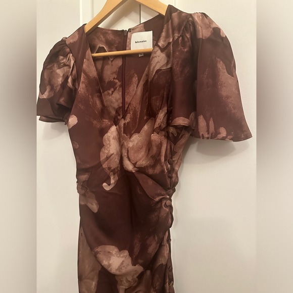 NEW Reformation Vida Long Satin Dress in Siena Brown Floral | size US 4 - Picture 13 of 14